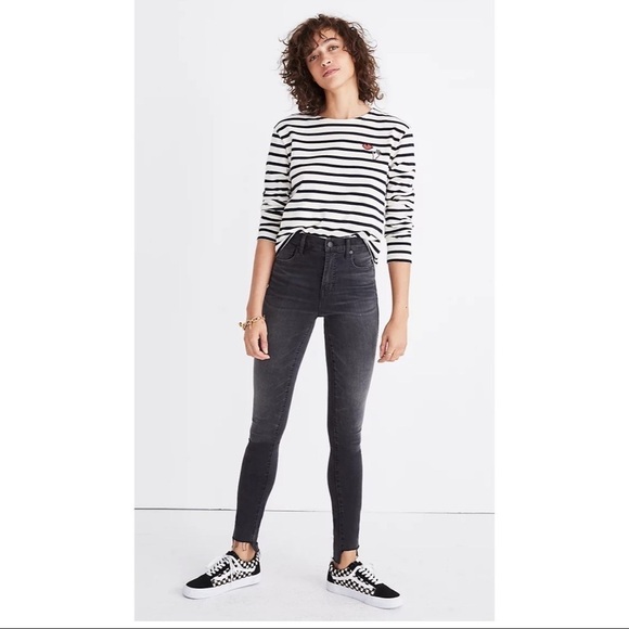 Madewell 10" High-Rise Skinny Jeans Step-Hem Edition SZ 28 Washed Black Raw Hem - Picture 1 of 11